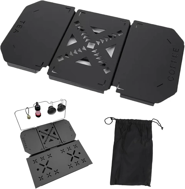 Main image of LICAEVEY Folding Table Top for 9.4L Lunch Box, Professional Aluminium Alloy Portable Camping Table Board and Coffee Station for Fishing and Camping Gear, Black