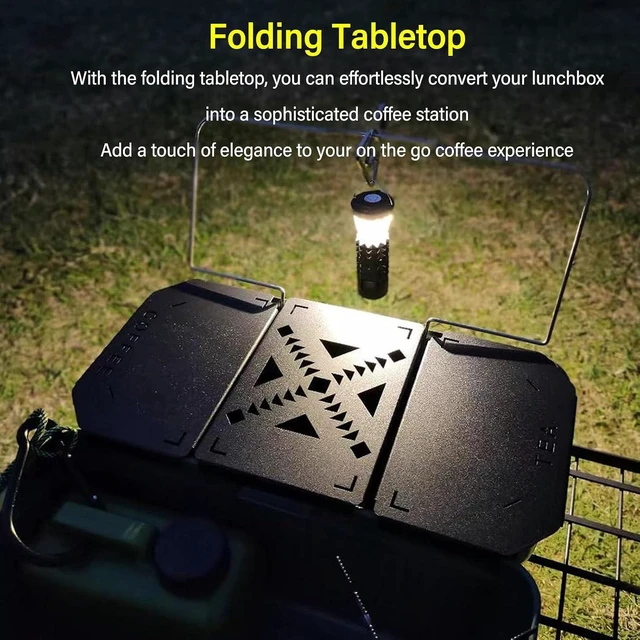 Alt view image 2 of 7 - LICAEVEY Folding Table Top for 9.4L Lunch Box, Professional Aluminium Alloy Portable Camping Table Board and Coffee Station for Fishing and Camping Gear, Black