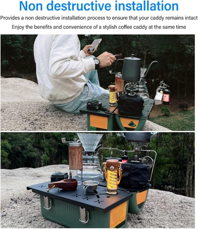 Alt view image 4 of 7 - LICAEVEY Folding Table Top for 9.4L Lunch Box, Professional Aluminium Alloy Portable Camping Table Board and Coffee Station for Fishing and Camping Gear, Black