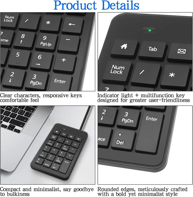 Alt view image 3 of 7 - XMSJSIY USB Type-C Number Pad Wired 23 Keys Type-C Numeric Keypad