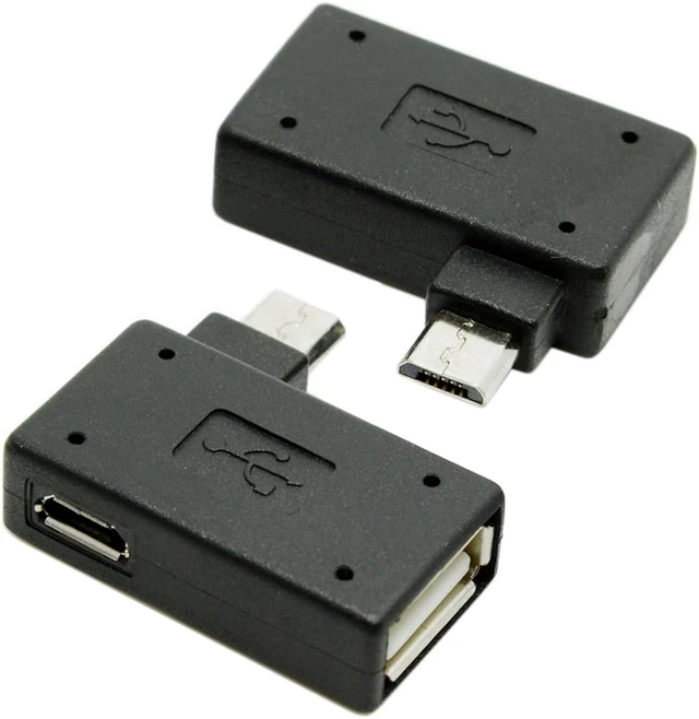 Main image of Cablecc 2pcs 90 Degree Left & Right Angled Micro USB 2.0 OTG Host Adapter with USB Power for Cell Phone & Tablet Cablecc