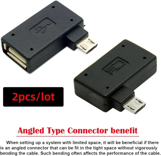 Alt view image 3 of 7 - Cablecc 2pcs 90 Degree Left & Right Angled Micro USB 2.0 OTG Host Adapter with USB Power for Cell Phone & Tablet Cablecc