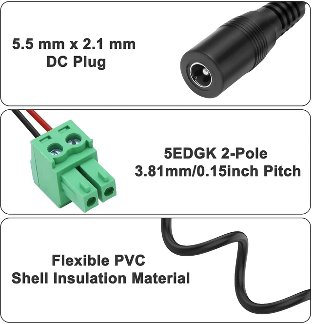 Alt view image 2 of 7 - XMSJSIY DC 5.5 mm x 2.1 mm to Phoenix Terminal Adapter Cable -2PCS (Female)