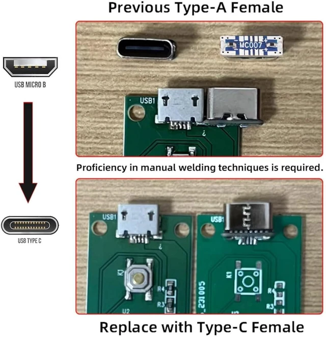 Alt view image 3 of 7 - chenyang 5 Pack USB C DIY Connector,Micro USB 5Pin to USB C Female Socket Port Repair Replacement Solder Adapter Standard Pinout