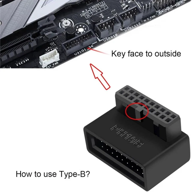 Alt view image 3 of 7 - chenyang 2 Pack USB 3.0 Front Panel Header 19/20Pin Male to Female 90 Degree Angled Mainboard Header Gender Changer Connector Adapter Overmold Type