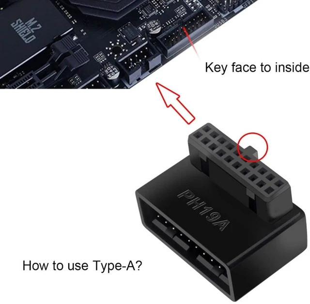 Alt view image 4 of 7 - chenyang 2 Pack USB 3.0 Front Panel Header 19/20Pin Male to Female 90 Degree Angled Mainboard Header Gender Changer Connector Adapter Overmold Type