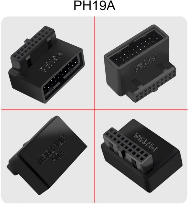 Alt view image 6 of 7 - chenyang 2 Pack USB 3.0 Front Panel Header 19/20Pin Male to Female 90 Degree Angled Mainboard Header Gender Changer Connector Adapter Overmold Type