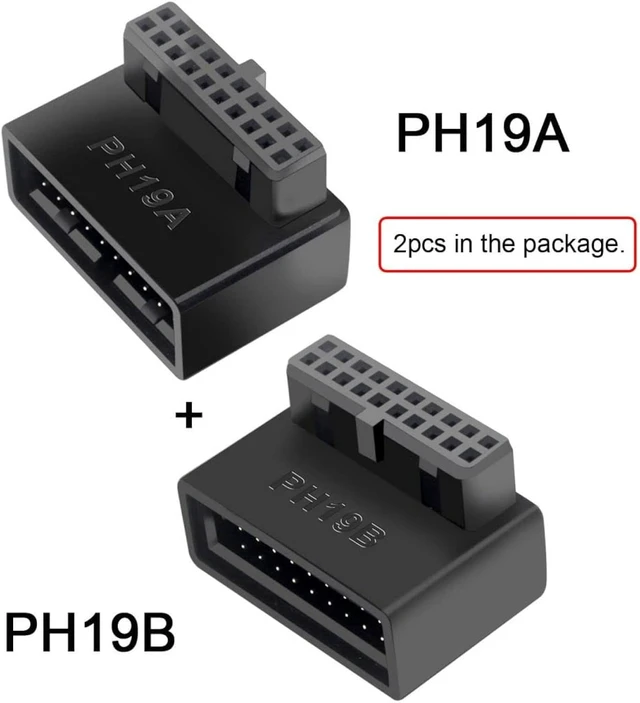 Alt view image 5 of 7 - chenyang 2 Pack USB 3.0 Front Panel Header 19/20Pin Male to Female 90 Degree Angled Mainboard Header Gender Changer Connector Adapter Overmold Type