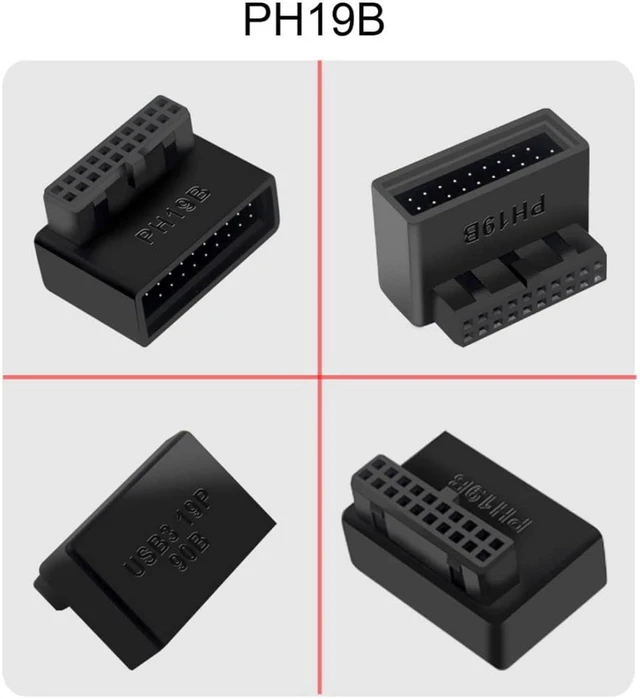 Alt view image 7 of 7 - chenyang 2 Pack USB 3.0 Front Panel Header 19/20Pin Male to Female 90 Degree Angled Mainboard Header Gender Changer Connector Adapter Overmold Type