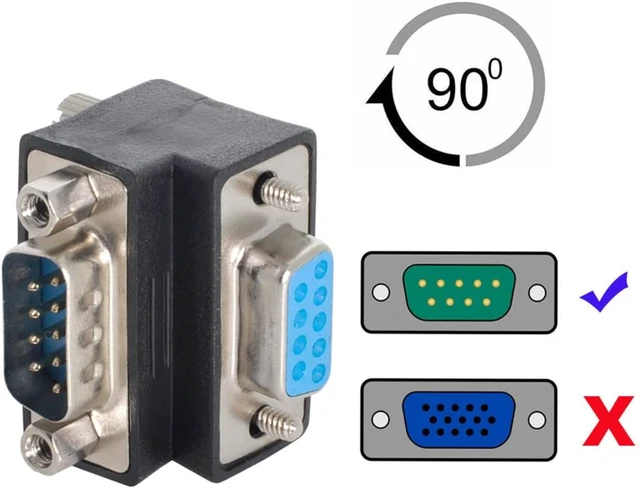 Alt view image 5 of 7 - cablecc 90 Degree Down Angled DB9P Male to Female D-Sub RS232 9Pin Extension Adapter