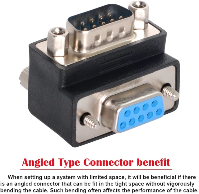 Alt view image 2 of 7 - cablecc 90 Degree Down Angled DB9P Male to Female D-Sub RS232 9Pin Extension Adapter