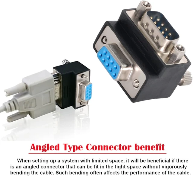 Alt view image 6 of 7 - cablecc 90 Degree Down Angled DB9P Male to Female D-Sub RS232 9Pin Extension Adapter