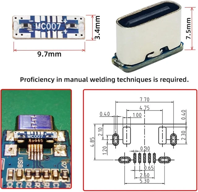 Alt view image 6 of 7 - chenyang 5 Pack USB C DIY Connector,Micro USB 5Pin to USB C Female Socket Port Repair Replacement Solder Adapter Standard Pinout