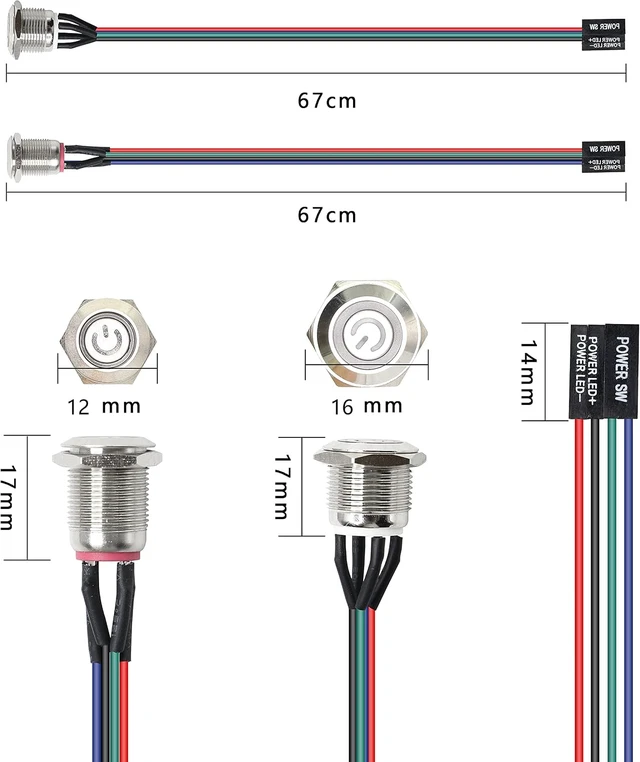 Alt view image 6 of 7 - XMSJSIY Chassis Switch Host Metal Button Computer Host Switch Cable-(12mm)