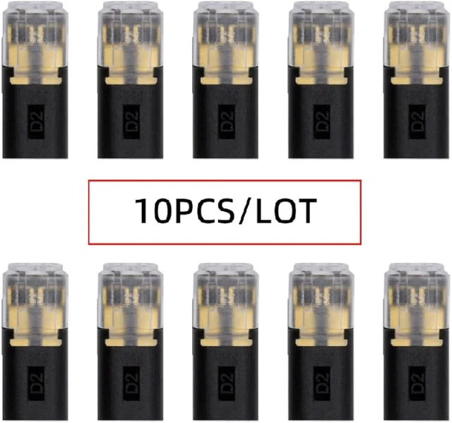 Alt view image 2 of 7 - cablecc 10PCS D2 Solderless Pluggable Quick Connect Terminal Dual Wire Plug Connector with Locking Buckle Compatible with Led Light Strip Connectors 2Pin 18-22AWG