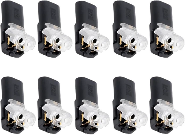 Main image of cablecc 10PCS D2 Solderless Pluggable Quick Connect Terminal Dual Wire Plug Connector with Locking Buckle Compatible with Led Light Strip Connectors 2Pin 18-22AWG