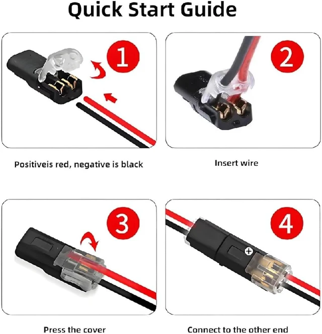 Alt view image 3 of 7 - cablecc 10PCS D2 Solderless Pluggable Quick Connect Terminal Dual Wire Plug Connector with Locking Buckle Compatible with Led Light Strip Connectors 2Pin 18-22AWG