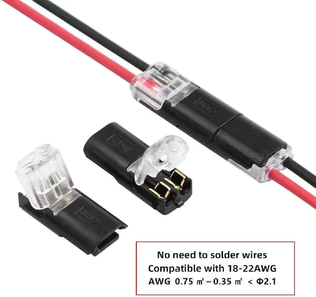 Alt view image 4 of 7 - cablecc 10PCS D2 Solderless Pluggable Quick Connect Terminal Dual Wire Plug Connector with Locking Buckle Compatible with Led Light Strip Connectors 2Pin 18-22AWG
