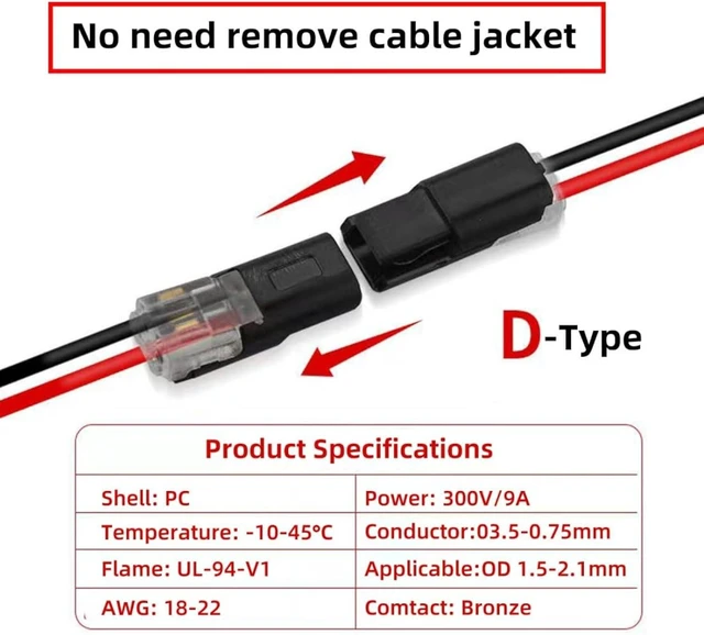 Alt view image 4 of 7 - chenyang 10 Pack Dual Wire Solderless Adapter,Tool-Free Solderless Cable Quick Extension Terminal Adapter for 18-22AWG LED Strip