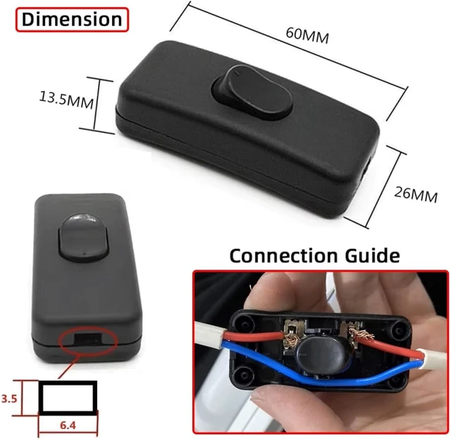 Alt view image 4 of 7 - chenyang Inline Cord Switch, AC 250V 2A Single Way On/Off Power Switch Button Lamp Control Appliance Switch Rocker Black for Table lamp/Mirror lamp/Wall lamp/Fan