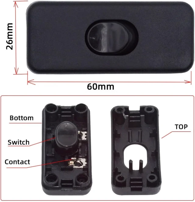 Alt view image 7 of 7 - chenyang Inline Cord Switch, AC 250V 2A Single Way On/Off Power Switch Button Lamp Control Appliance Switch Rocker Black for Table lamp/Mirror lamp/Wall lamp/Fan