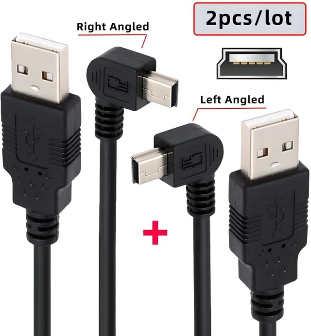 Alt view image 2 of 7 - chenyang 2 Pack Mini USB Cable,USB 2.0 Male to Mini USB 5 Pin Male 90 Degree Left/Right Angled Charging Data Transfer Extension Cable Black 1.64FT/0.5M