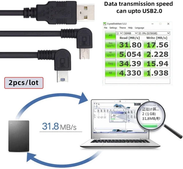 Alt view image 6 of 7 - chenyang 2 Pack Mini USB Cable,USB 2.0 Male to Mini USB 5 Pin Male 90 Degree Left/Right Angled Charging Data Transfer Extension Cable Black 1.64FT/0.5M