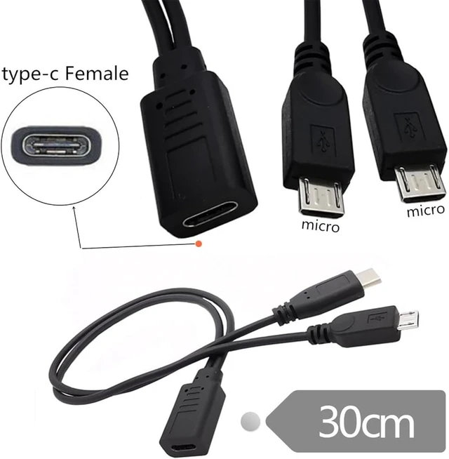 Alt view image 4 of 7 - cablecc DC 5V Type-C USB-C Female to 5Pin Dual Micro USB Male Splitter Extension Charge 32AWG Cable
