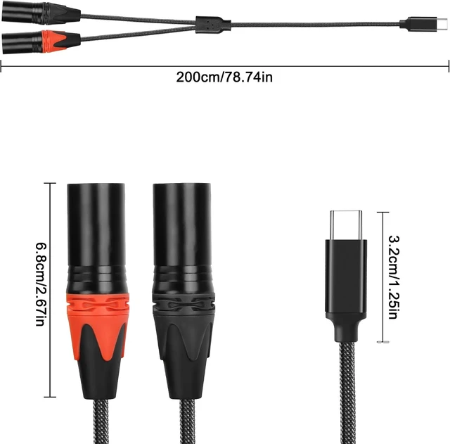 Alt view image 2 of 7 - XMSJSIY USB C to Dual XLR Microphone Cable Type C Male to XLR Male Stereo