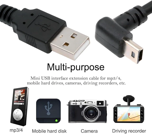 Alt view image 2 of 7 - chenyang Mini USB Cable,USB 2.0 Male to Mini USB 5 Pin Male 90 Degree Down Angled Charging Data Transfer Extension Cable Black 1.5M for Dash Cam/GPS/Microphone