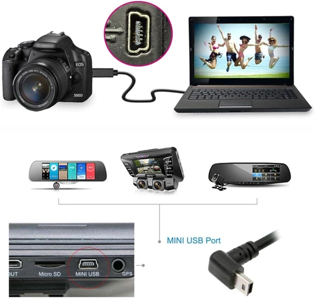 Alt view image 3 of 7 - chenyang Mini USB Cable,USB 2.0 Male to Mini USB 5 Pin Male 90 Degree Down Angled Charging Data Transfer Extension Cable Black 1.5M for Dash Cam/GPS/Microphone