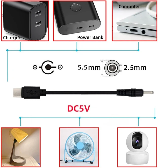 Alt view image 3 of 7 - chenyang 3.28FT USB C to DC 5V 5.5x2.5mm Power Charge Cable with 5.1K Resistor for USB Fan/LED Desk/Bedside Lamp/Driving Recorder