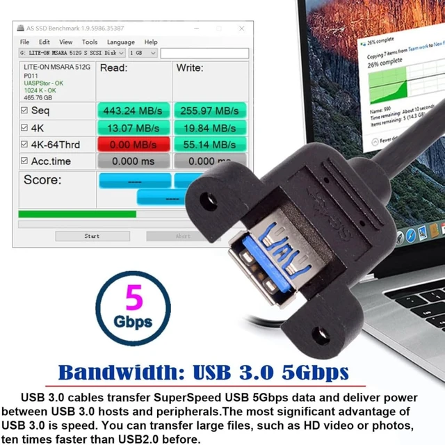Alt view image 2 of 7 - chenyang 12 Inch Short USB Extension Cable, USB 3.0 Male to Female 90 Degree UP Angled Panel Mount Type Cable with Screws