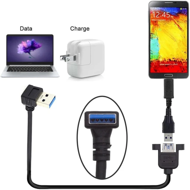 Alt view image 4 of 7 - chenyang 12 Inch Short USB Extension Cable, USB 3.0 Male to Female 90 Degree UP Angled Panel Mount Type Cable with Screws