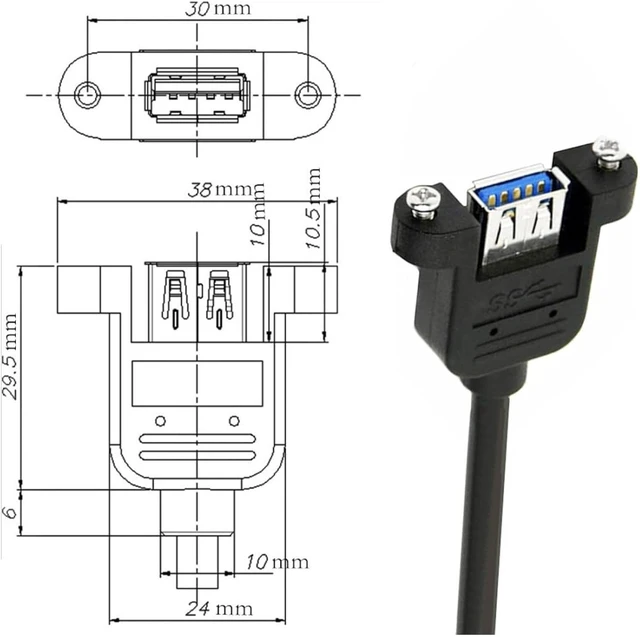 Alt view image 6 of 7 - chenyang 12 Inch Short USB Extension Cable, USB 3.0 Male to Female 90 Degree UP Angled Panel Mount Type Cable with Screws