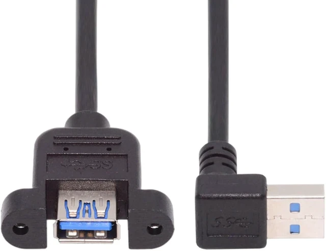 Alt view image 7 of 7 - chenyang 12 Inch Short USB Extension Cable, USB 3.0 Male to Female 90 Degree UP Angled Panel Mount Type Cable with Screws