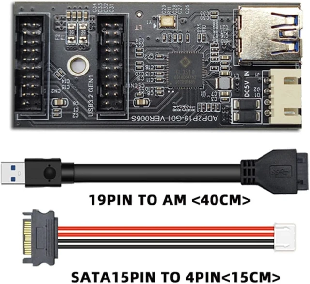 Alt view image 2 of 7 - Chenyang USB 3.0 19/20Pin 1 to 2 USB 3.0 19/20Pin HUB Port Multiplier PCBA Adapter with SATA Power Cable