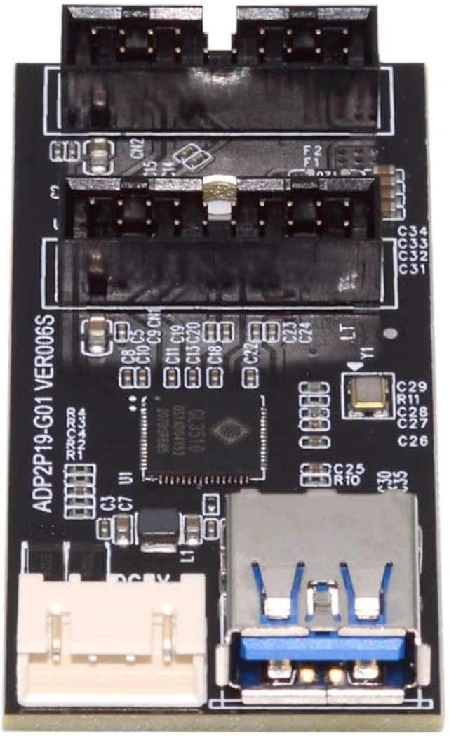 Alt view image 6 of 7 - Chenyang USB 3.0 19/20Pin 1 to 2 USB 3.0 19/20Pin HUB Port Multiplier PCBA Adapter with SATA Power Cable