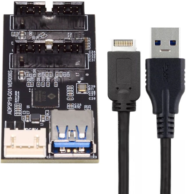 Alt view image 7 of 7 - Chenyang USB 3.0 19/20Pin 1 to 2 USB 3.0 19/20Pin HUB Port Multiplier PCBA Adapter with SATA Power Cable
