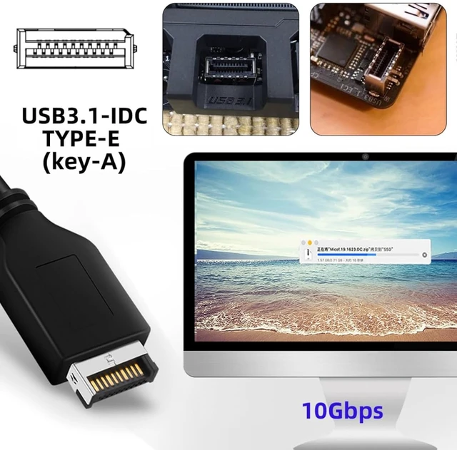 Alt view image 6 of 7 - ChenYang 4 Ports USB 3.1 Type E Front Panel Header to 2 USB 3.0 2 USB C Hub Port Multiplier Adapter with SATA Power Cable for 5.25 Inch Optical Drive Bay Panel