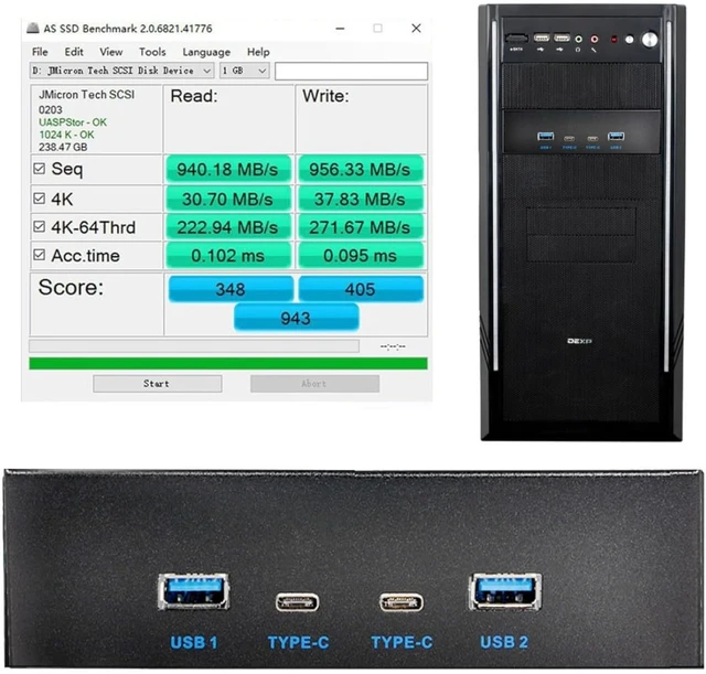 Alt view image 5 of 7 - ChenYang 4 Ports USB 3.1 Type E Front Panel Header to 2 USB 3.0 2 USB C Hub Port Multiplier Adapter with SATA Power Cable for 5.25 Inch Optical Drive Bay Panel