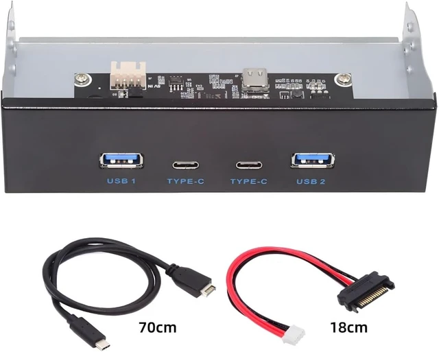 Alt view image 7 of 7 - ChenYang 4 Ports USB 3.1 Type E Front Panel Header to 2 USB 3.0 2 USB C Hub Port Multiplier Adapter with SATA Power Cable for 5.25 Inch Optical Drive Bay Panel