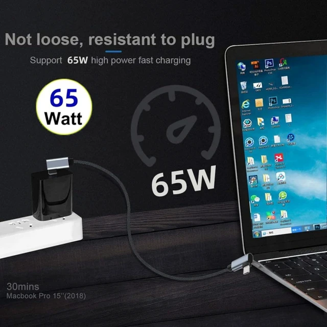 Alt view image 3 of 7 - chenyang 0.98FT USB C to C Cable,USB C 4K@60Hz Video 10Gbps Data Transfer PD 65W Fast Charging Dual 90 Degree Angled Braided Cable