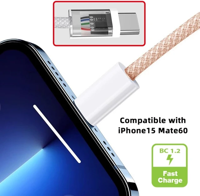 Alt view image 6 of 7 - chenyang USB C Nylon Braided Cable, USB 2.0 Male to USB C Male 480Mbps Data Transfer PD 15W Fast Charging Cable Pink 3.28FT/1.0M