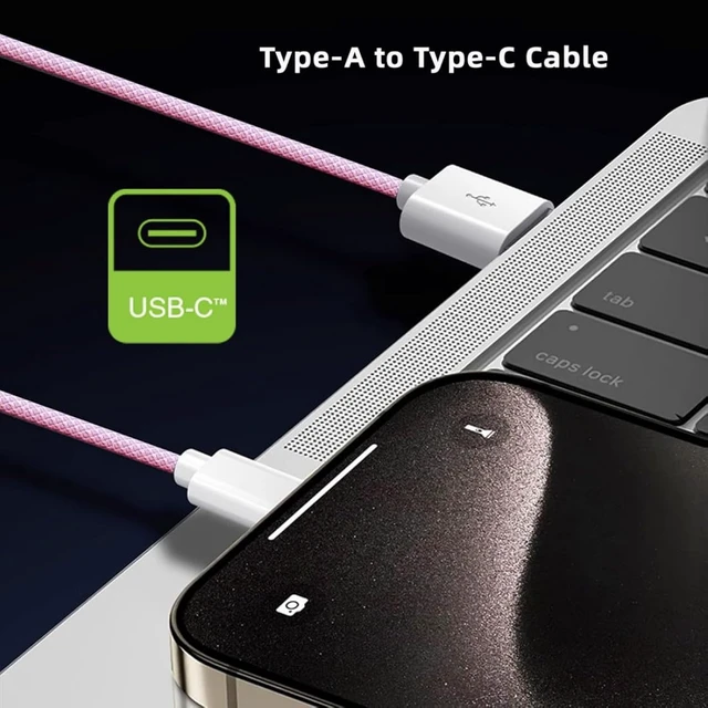 Alt view image 5 of 7 - chenyang USB C Nylon Braided Cable, USB 2.0 Male to USB C Male 480Mbps Data Transfer PD 15W Fast Charging Cable Pink 3.28FT/1.0M