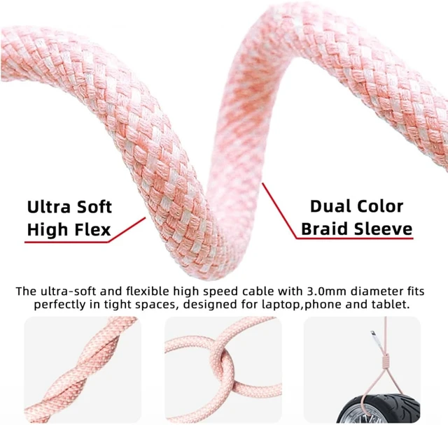 Alt view image 7 of 7 - chenyang USB C Nylon Braided Cable, USB 2.0 Male to USB C Male 480Mbps Data Transfer PD 15W Fast Charging Cable Pink 3.28FT/1.0M