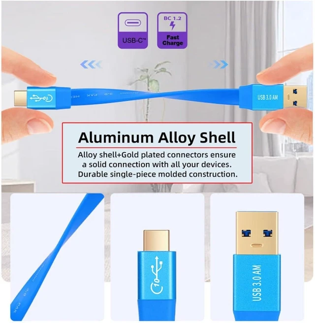 Alt view image 2 of 7 - chenyang USB C Flat Cable, USB 3.0 Male to USB C Male PD 15W Fast Charge 10Gbps Data Transfer Extension Cable 3.28FT/1.0M