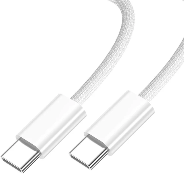 Main image of chenyang USB C Nylon Braided Cable USB C Male to Male 480Mbps Data Transfer PD 27W/65W Fast Charging Cable White 9.84FT/3.0M