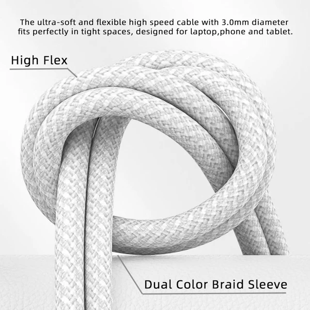 Alt view image 6 of 7 - chenyang USB C Nylon Braided Cable USB C Male to Male 480Mbps Data Transfer PD 27W/65W Fast Charging Cable White 9.84FT/3.0M