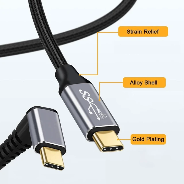 Alt view image 6 of 7 - chenyang USB C Cable,USB 3.1 Gen 2 Type C to C 10Gbps Data Transfer PD 100W Fast Charging 90 Degree UP Angled Nylon Braided Cable Support Video Output 9.84FT/3.0M